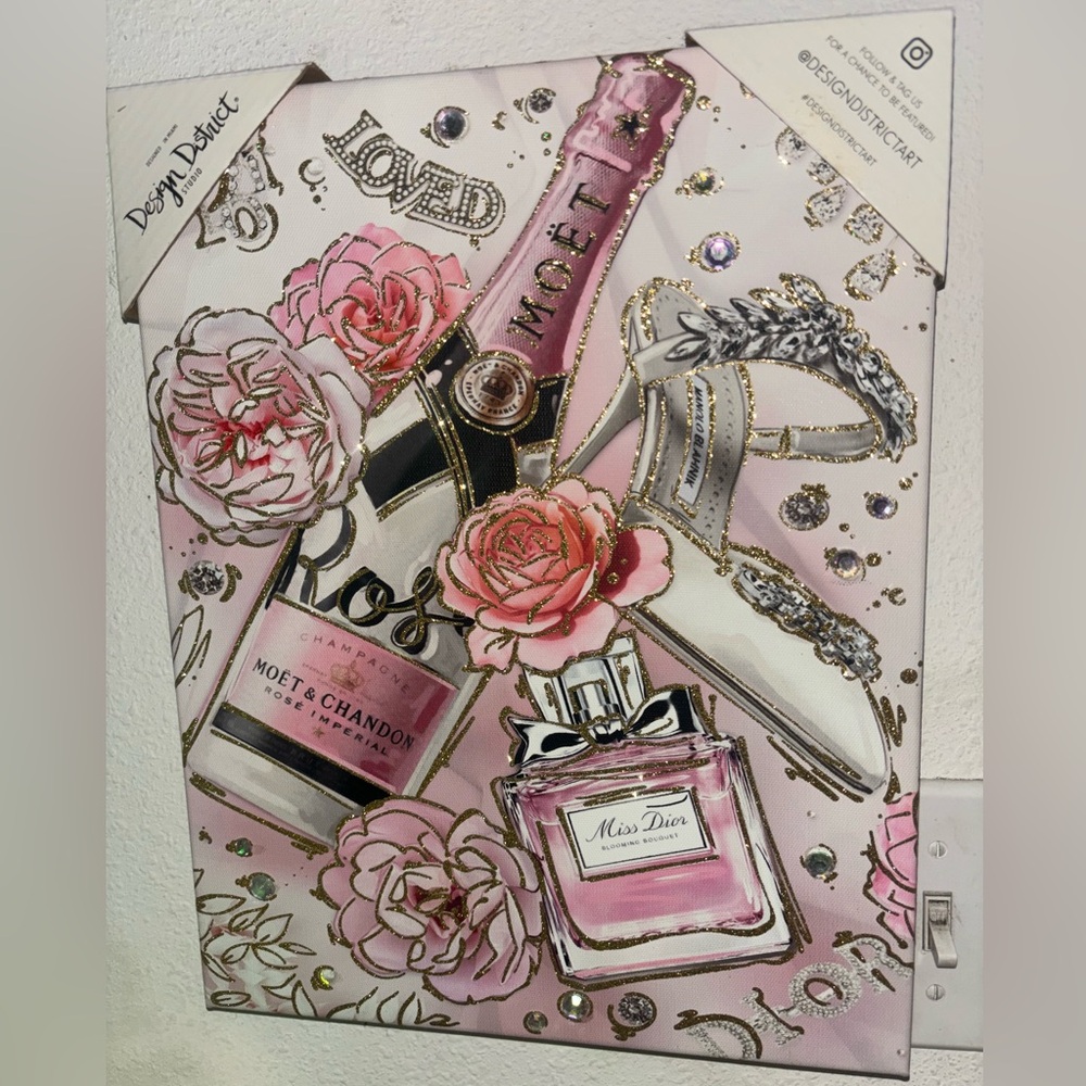 Design District miss Dior perfume Moët & Chandon Rosé glitter Art Canvas